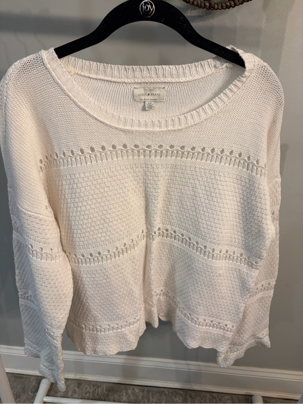 Lucky Brand Cream Openwork Knit Scoop Neck Sweater size small